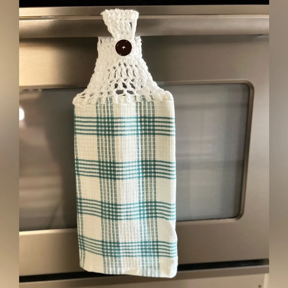 Hand Crafted Plaid Hanging Kitchen Hand Towel Crochet Top